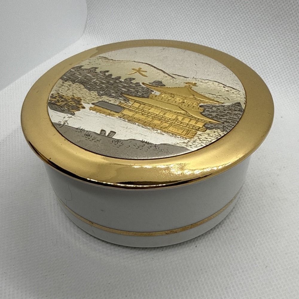 The Art of Chokin‎ Vintage PAGODA Round Jewelry/Trinket Trinket Box